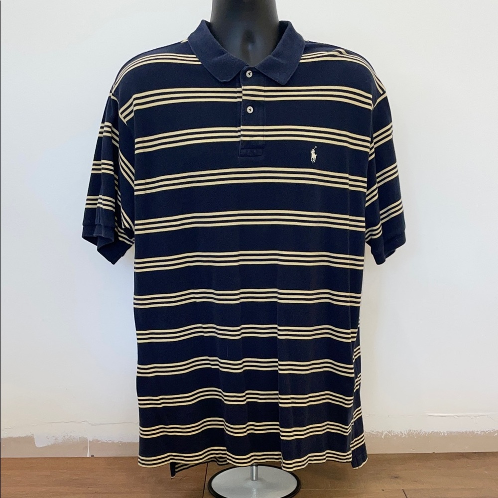 Polo by Ralph Lauren Men's Striped Navy and Cream Polo